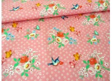 Baumwolle Märchen - Vogel Röschen - rosa